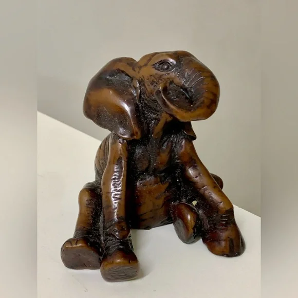 Vintage Mid Century Antique Sitting Playful Baby Elephant Figurine Statue
